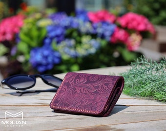 Carved Wallet, Women Wallets, Purple Wallet, Leather Wallet, Handmade Wallet, Minimalist Wallet, Gifts For Moms, Women Gifts, Gift For Her