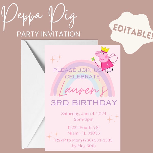 Peppa Pig - bewerkbare uitnodiging voor feest
