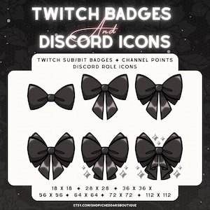 Insignias de suscriptor con lazo negro / Paquete de recursos para roles de Discord góticos e iconos de Twitch imagen 1