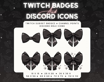 Insignias de suscriptor con lazo negro / Paquete de recursos para roles de Discord góticos e iconos de Twitch