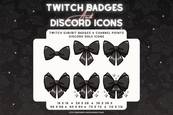 Black Ribbon Bow Sub Badges | Goth Discord Role & Twitch Icon Stream Asset Pack
