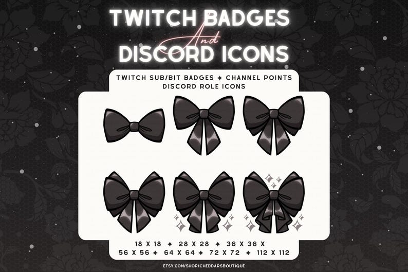 Insignias de suscriptor con lazo negro / Paquete de recursos para roles de Discord góticos e iconos de Twitch imagen 1