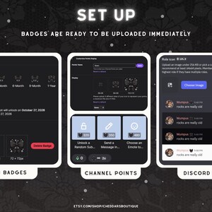 Insignias de suscriptor con lazo negro / Paquete de recursos para roles de Discord góticos e iconos de Twitch imagen 3