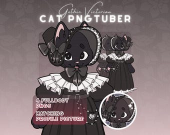 Gato negro PNGTuber / Modelo gótico para streamers / Sprites de Veadotube y foto de perfil a juego