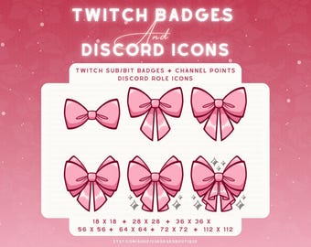 Pink Ribbon Bow Sub Badges | Coquette Discord Role & Twitch Icon Stream Asset Pack