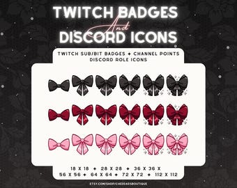 Insignias de suscriptor con lazo gótico / Iconos de Twitch y Discord con cinta coqueta