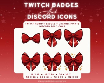 Insignias de suscriptor con lazo rojo / Paquete de recursos para roles de Discord e iconos de Twitch de Lovecore