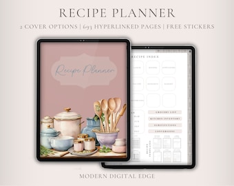 Livre de recettes numérique pour GoodNotes, Notability | Journal de recettes numérique pour iPad | Planificateur de repas numérique | Modèle de livre de recettes | Livre de cuisine numérique