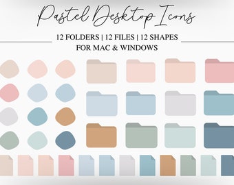 Iconos de carpetas de escritorio pastel / iconos de escritorio para Mac / iconos para Windows / Iconos de carpetas de escritorio estéticos / estética de escritorio minimalista