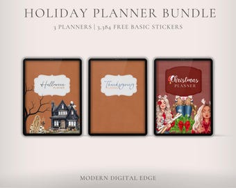 Paquete de planificador digital de vacaciones, planificador digital de Navidad, planificador digital de Acción de Gracias, planificador digital de Halloween, listas de tareas pendientes para las vacaciones