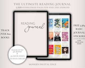 Diario de lectura digital, reseñas de libros y registro de la biblioteca para GoodNotes, registro de lectura digital, planificador de lectura de libros, planificador de lectura para iPad