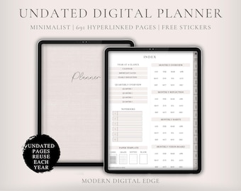 Ongedateerde digitale planner | Digitale planner 2025 | neutrale planner | minimalistische digitale planner | portret digitale planner | Gedateerde planner