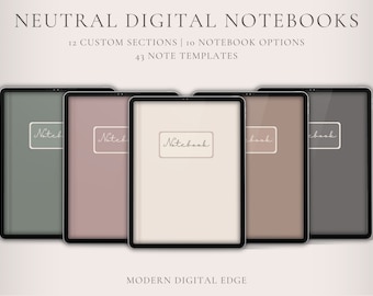 portrait digital notebook with tabs | student notebook | digital notes template | neutral notebooks for goodnotes | modern notebook | study