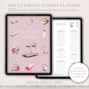 Cyfrowy planer fitness dla kobiet, śledzenie utraty wagi, planer treningowy, niedatowany planer fitness, śledzenie kalorii, planer zdrowych posiłków