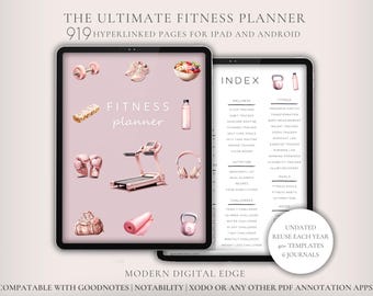 Digital fitness planner for woman, weight loss tracker, workout planner, undated fitness planner, calorie tracker, healthy meal planner