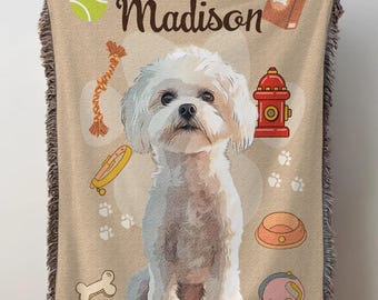 Custom Dog Photo Blanket: Personalized Pet Portrait Woven Throw