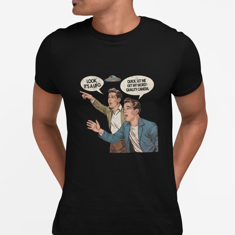 Worst Quality Camera UFO T-Shirt Funny Alien Sighting Tee Blurry UFO Photo Joke Sci-Fi Conspiracy Humor Shirt Black White Red Navy image 3