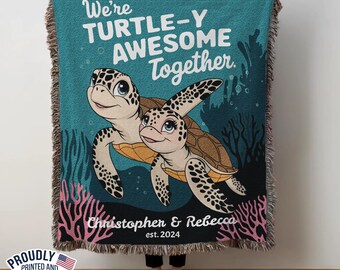 Personalized Turtle Couples Blanket: Custom Names & Date