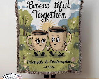 Personalized Couples Blanket: Brew-tiful Coffee Mugs, Velvet or Cotton