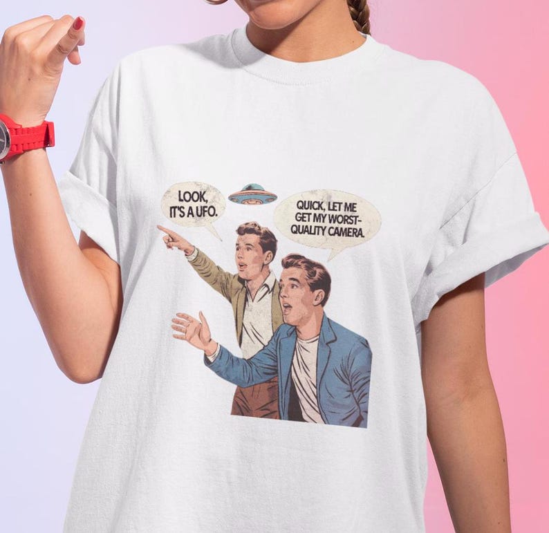 Worst Quality Camera UFO T-Shirt Funny Alien Sighting Tee Blurry UFO Photo Joke Sci-Fi Conspiracy Humor Shirt Black White Red Navy image 2