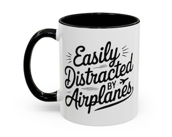 Easily Distracted By Airplanes Coffee Mug, Fun Travel Mug, Gift for Aviation Lovers, Quirky Office Mug, Unique Airplane Gift