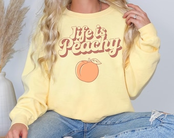 Life is Peachy Sweatshirt, Vintage Graphic Pullover, Retro Peach Graphic, Aesthetic Cozy Sweatshirt, Soft Pastel Colors, Cute Gift for Her