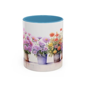 Vibrant Floral Coffee Mug, Aster Plants,  Watercolor Mug, Tea Lover Gift, Gardener Gift, Spring Decor, Nature Lover&#39;s Drinkware