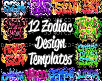 Airbrushed Zodiac PNG Bundle: Horoscope Clipart (Digital Download