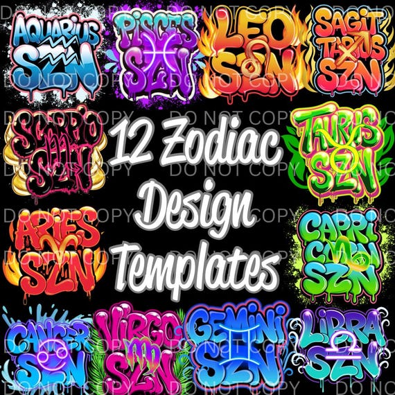 Airbrushed Zodiac PNG Bundle: Horoscope Clipart (Digital Download