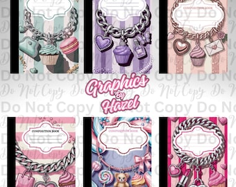 Girly Bracelet Composition Notebook Covers – 7 Designs Included (Front & Back!)