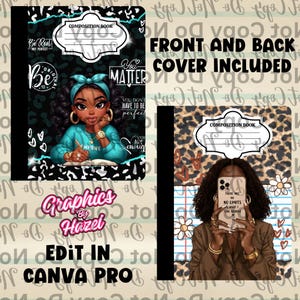 4 Inspirational Girly  theme Composition Notebook Covers Front Back Printable PNG Canva Template