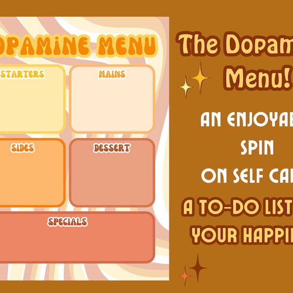 Dopamine Menu template Printable Dopamenu ADHD menu Self care activities Ultimate self love to-do list Digital planner and Happiness planner