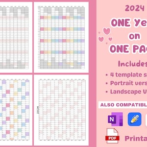 Printable 2024 Yearly Calendar annual planner template BUNDLE Year at a glance planner insert page Printable office calendar to do list page