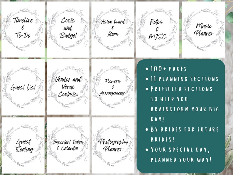 Wedding Planner Printable, Printable Bride planner, wedding binder template, wedding planning book, wedding planner organizer pages.