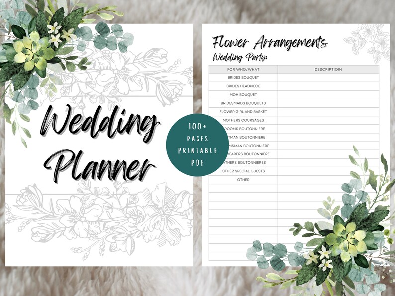 Wedding Planner Printable, Printable Bride planner, wedding binder template, wedding planning book, wedding planner organizer pages.