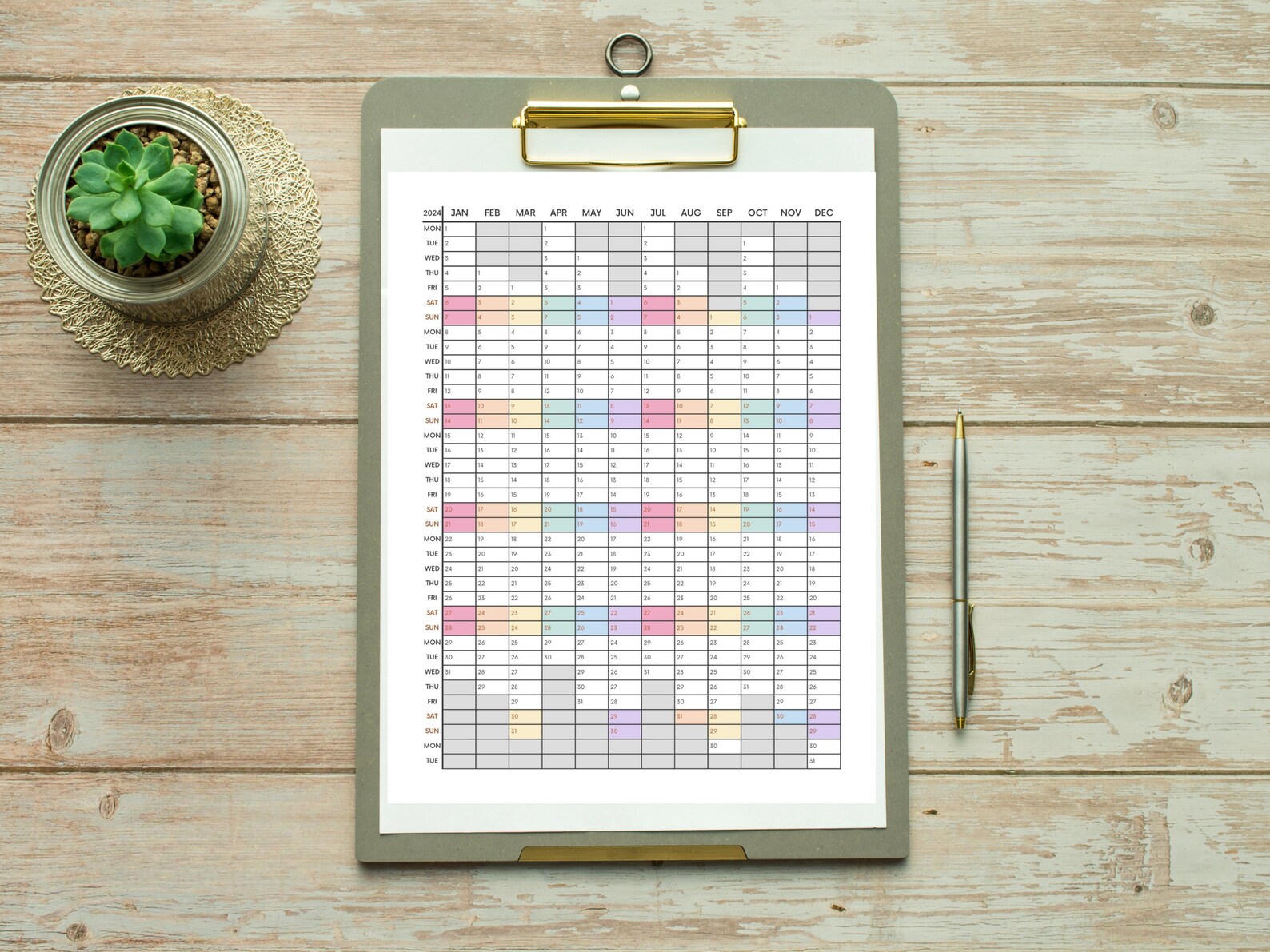 Printable 2024 Yearly Calendar Annual Planner Template BUNDLE Year at a ...