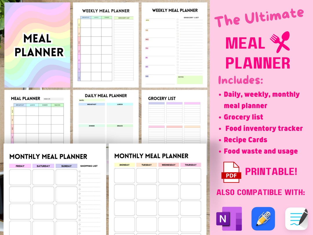 Printable Meal Planner and Weekly Food Diary. Meal Tracker Food Journal ...