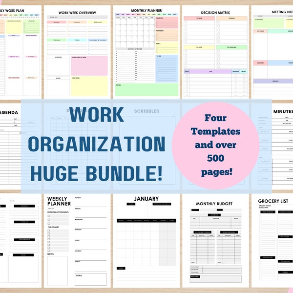 Work Planner Bundle! Office Task Tracker Printable Work day organizer and to do list planner Office Business work from home meeting schedule