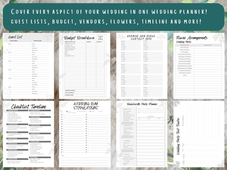 Wedding Planner Printable, Printable Bride planner, wedding binder template, wedding planning book, wedding planner organizer pages.