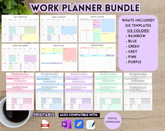 Work Planner Bundle! Office Task Tracker Printable Work day organizer and to do list planner Office Business work from home meeting schedule