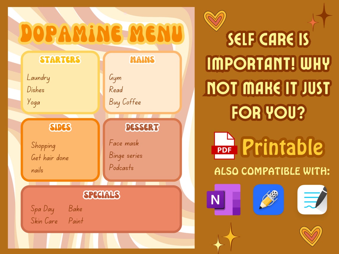 Dopamine Menu Template Printable Dopamenu ADHD Menu Self Care