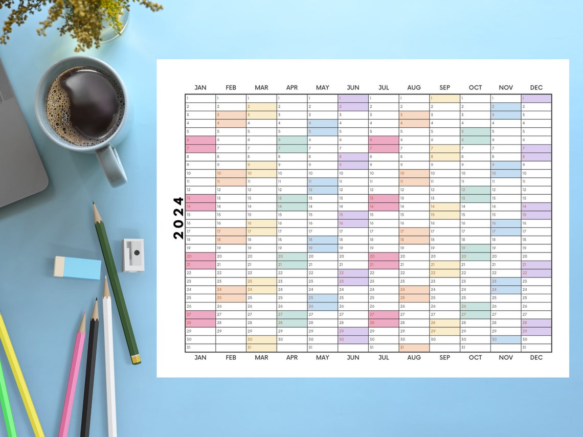 Printable 2024 Yearly Calendar Annual Planner Template BUNDLE Year at a ...