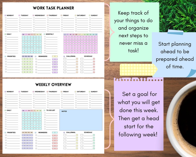 Work Planner Bundle! Office Task Tracker Printable Work Day Organizer ...
