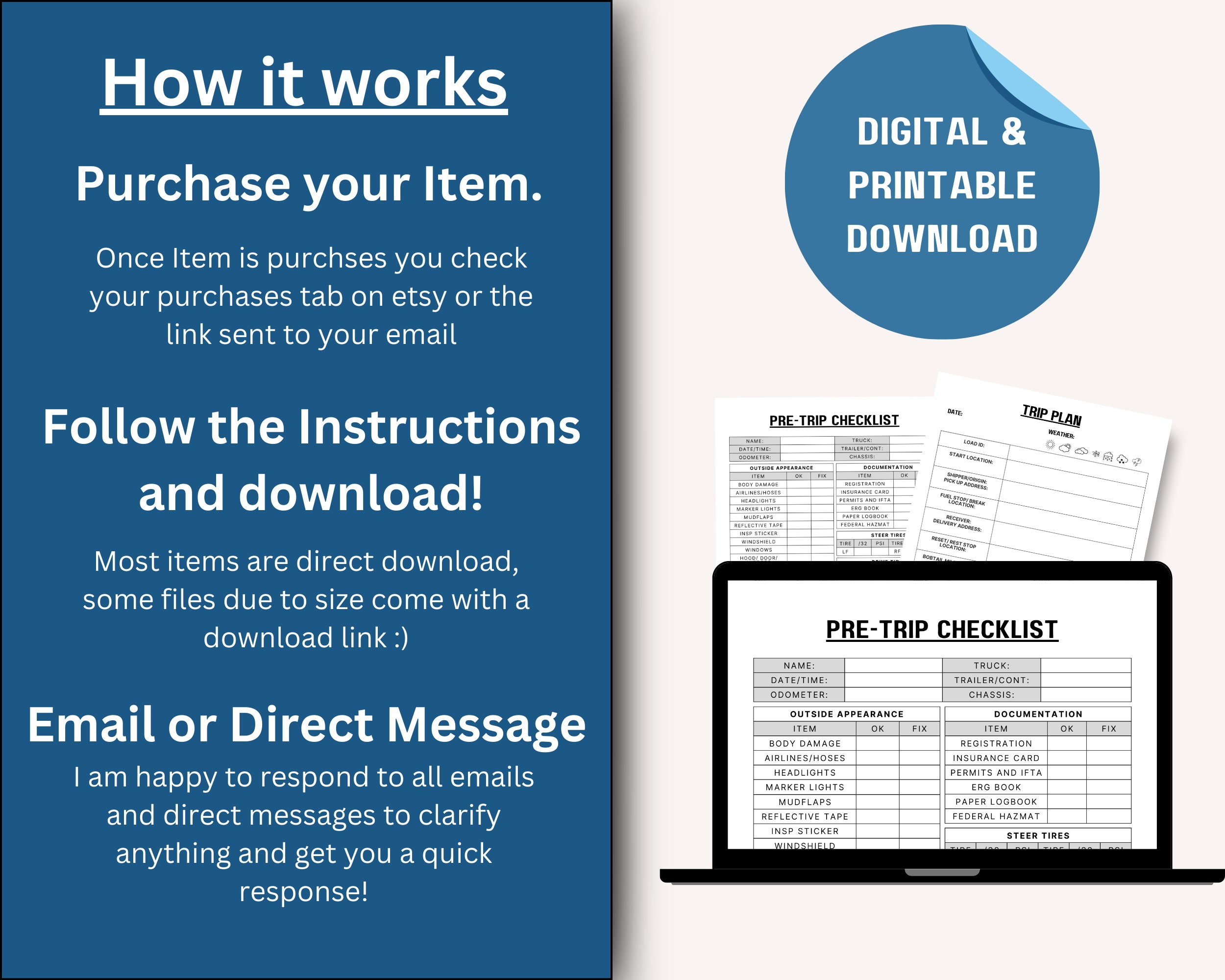 Printable Trucking Pre-trip Checklist and Trip Planning Sheet for Truck Drivers! Owner Operator ...