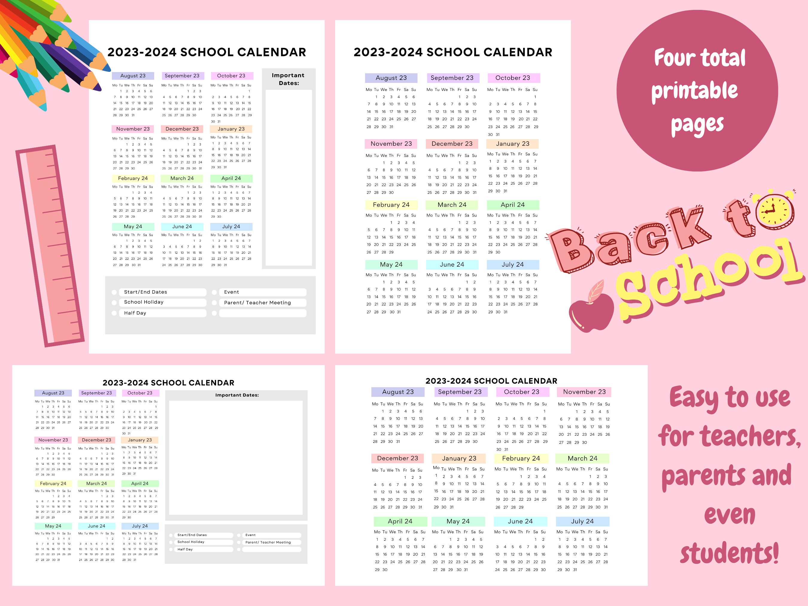Back To School Calendar Printable School Day Calendar Template For PTO Back To School Calendar Printable School Day Calendar Template For PTO