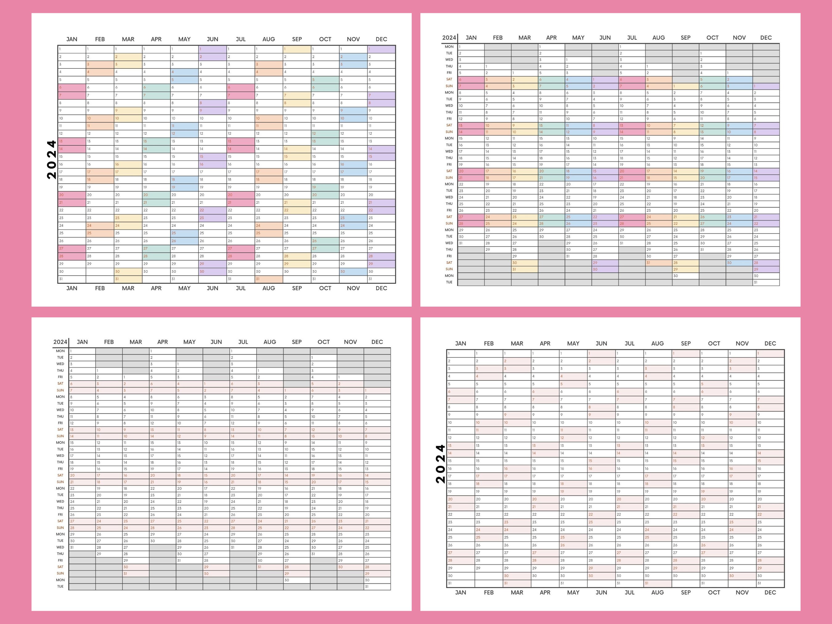 Printable 2024 Yearly Calendar Annual Planner Template BUNDLE Year at a ...
