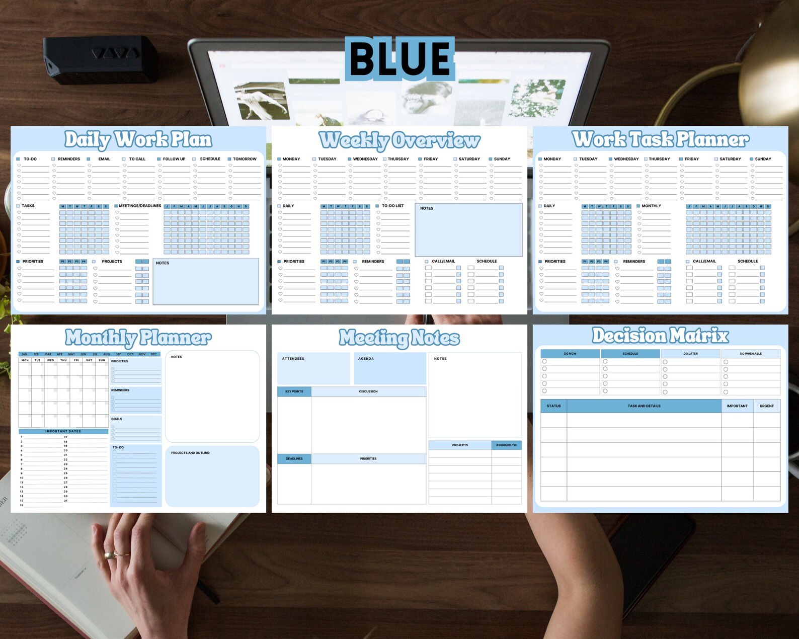 Office Tracker Design Work Planner Bundle! Office Task Tracker Printable Work Day Organizer ...
