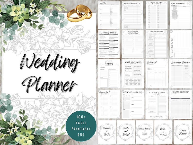 Wedding Planner Printable, Printable Bride planner, wedding binder template, wedding planning book, wedding planner organizer pages.