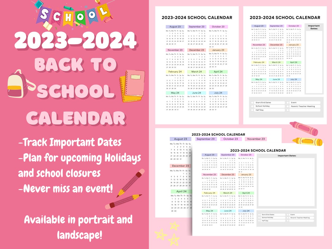 Back To School Calendar Printable School Day Calendar Template Etsy