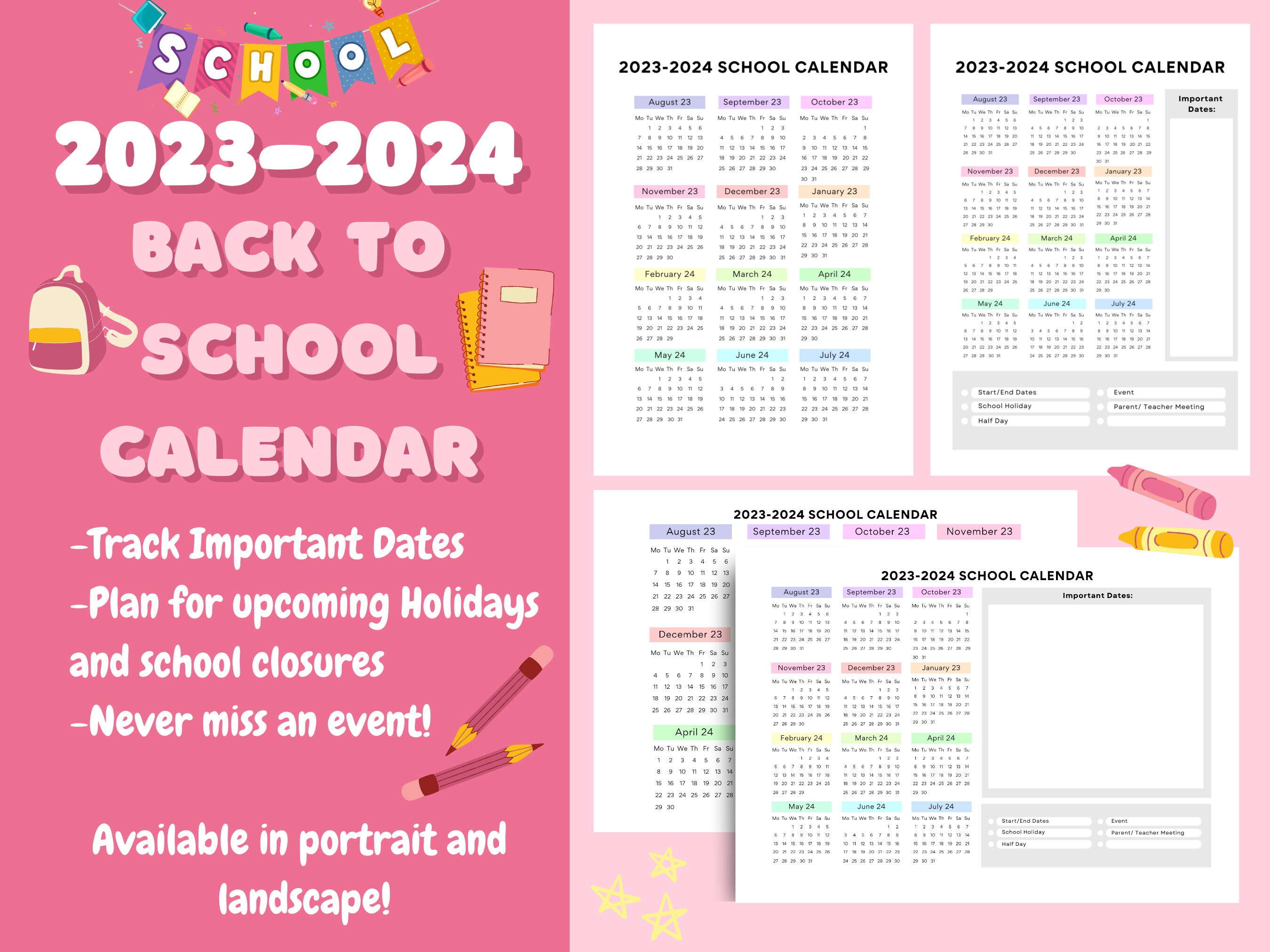 Back to School Calendar Printable School Day Calendar Template for PTO